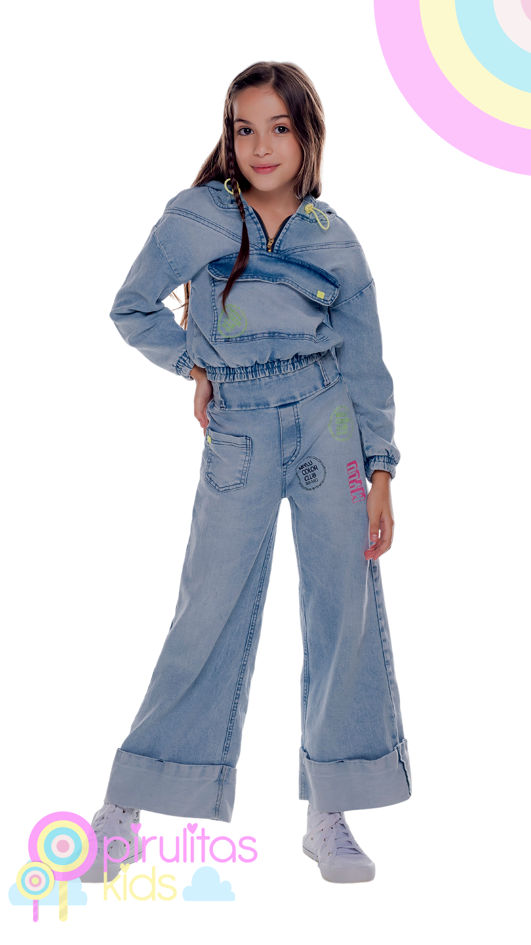 Blusa Anorak em Jeans com Capuz e El stico de Regulagem MYLU