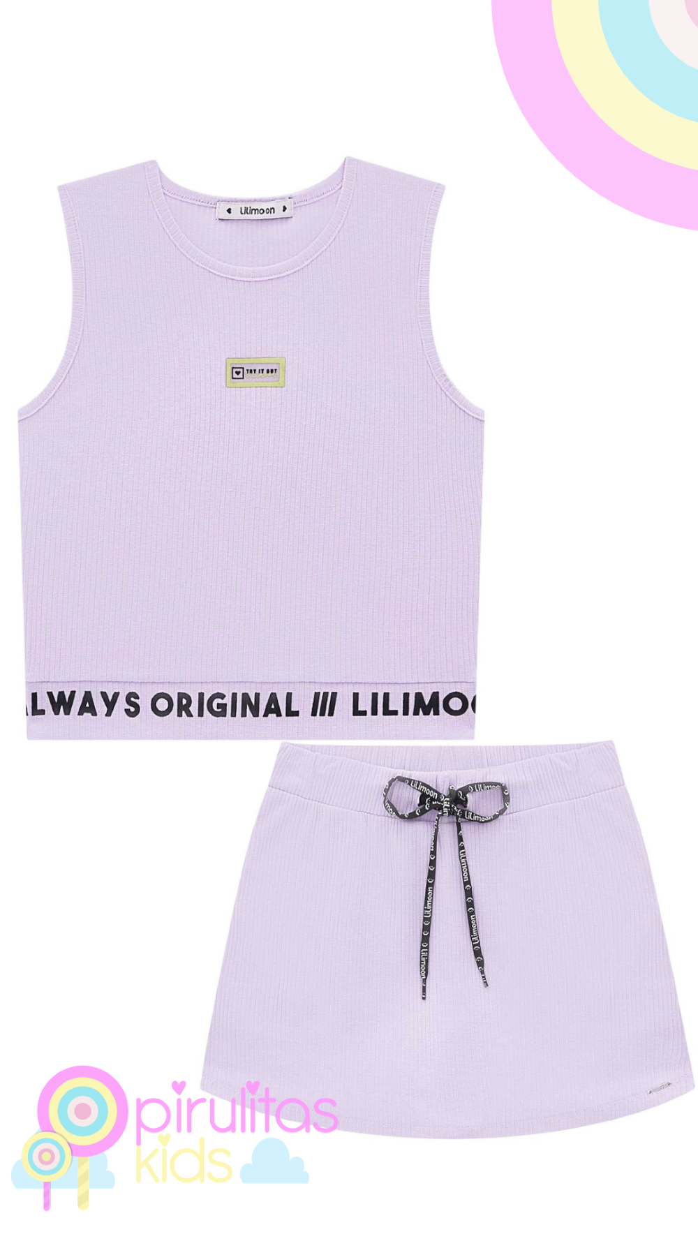 Conjunto Blusa Cropped e Short-saia em Canelado Mauí - COR LILÁS - Lilimoon